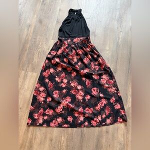 CUPSHE Black & Red Floral Halter Maxi Dress | Size M  | Flowy